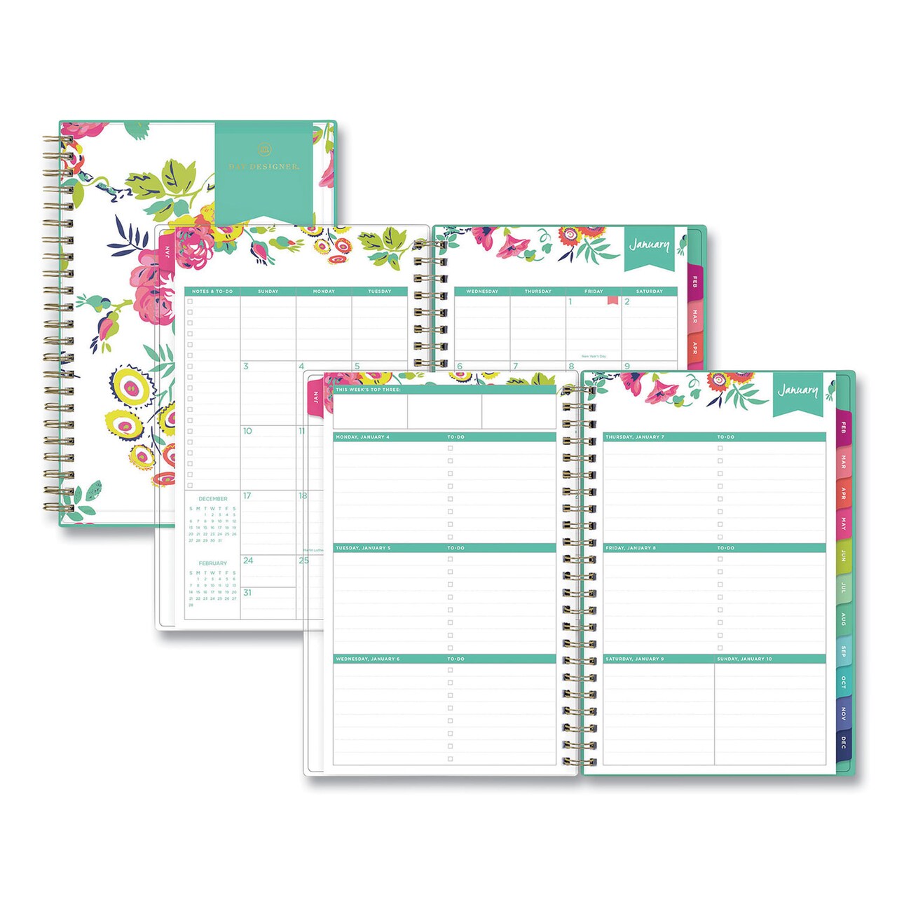 Blue Sky Day Designer Peyton Create-Your-Own Cover Weekly/Monthly Planner, Floral Artwork, 8 x 5, White, 12-Month (Jan-Dec): 2024